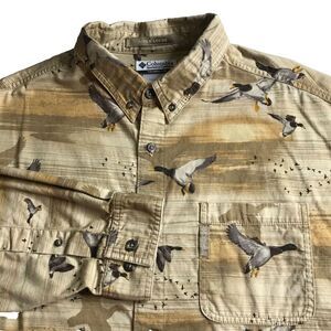 Columbia RIVER LODGE Men's Shirt Long Sleeve Size Large Hunting Ducks Browns/Tan
